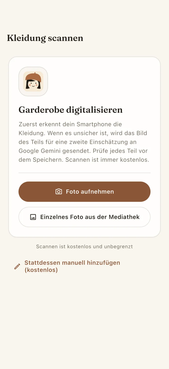 Die Scanansicht der App zum Erfassen eines Kleidungsstücks
