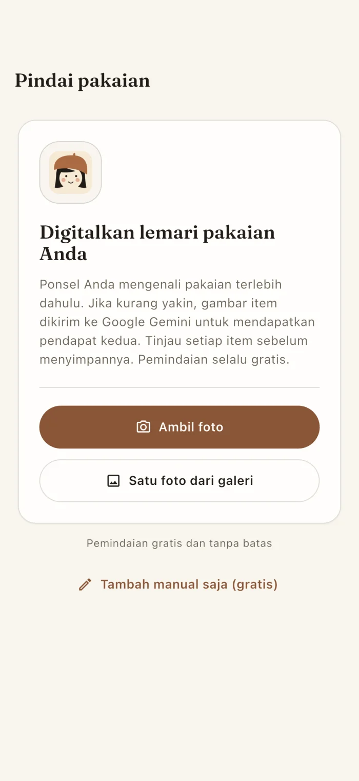 Layar pemindaian pakaian dalam aplikasi