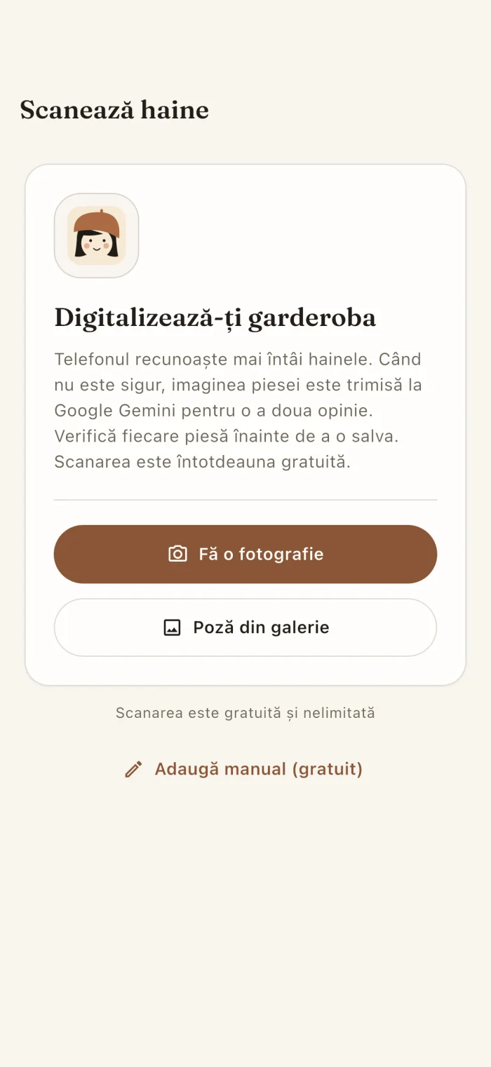 Ecranul aplicației pentru scanarea hainelor